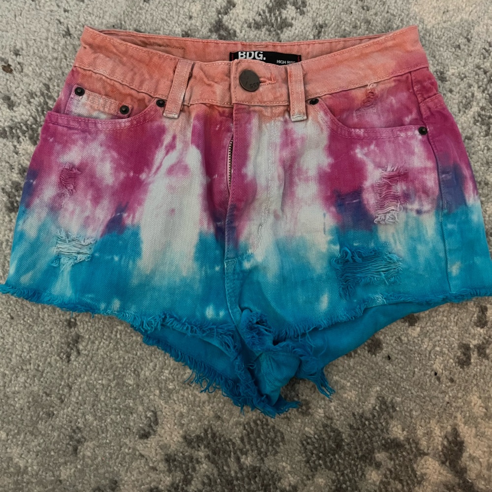 BDG Distressed Tie Dye Denim Shorts